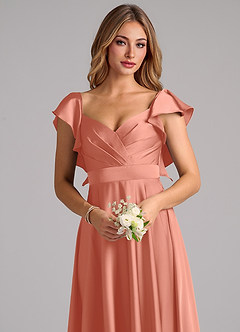 Azazie Leilani Robes de demoiselle d'honneur Robe Trapèze en Satin extensible Rayé Rose Saumon image5