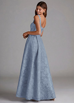 Azazie Amalie 신부 들러리 드레스 A라인 주름진 플로럴 번아웃 바닥 길이 드레스 image2