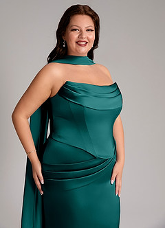 Azazie Sorrel Vestidos de madrinha de casamento Vestido Pavão de Cetim elástico de sereia com Sem alças image10