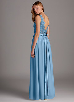 Azazie Elly Abiti da Damigella Abito A-Line in Chiffon Scollo a barchetta in pizzo Blu Acciaio image5