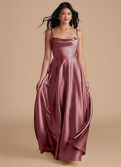 Azazie Elle Brautjungfernkleider A-Linie mit Taschen Metallischer Satin Kleid Vintage Mauve image5