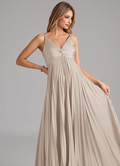 Azazie Raychelle Robes de demoiselle d'honneur Robe Trapèze en Satin extensible Plissée Givre image7