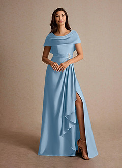 Azazie Branford Abiti per la Madre della Sposa Abito A-Line in Raso Elasticizzato Plissettato Azzurro Polvere image7