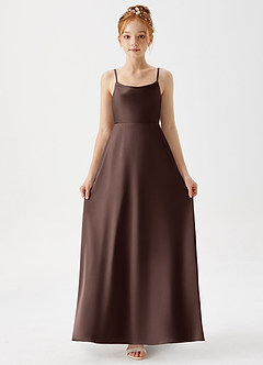 Azazie Shale Junior Ganache A-Line Stretch Satin Dress image3