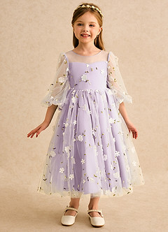 Azazie Elowen Flower Girl Dresses Frosted Lilac A-Line Sweetheart Neckline Lace Dress image3
