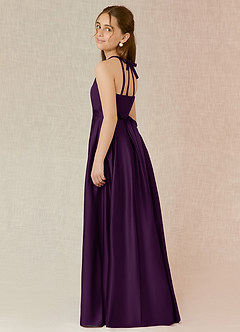 Azazie Arianthe Junior Grape A-Line with Pockets Stretch Satin Dress image3