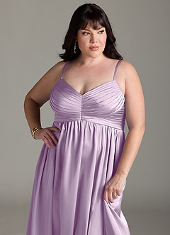 Azazie Alia Brautjungfernkleider A-Linie Plissee Stretch-Satin Kleid Frostiges Flieder image14