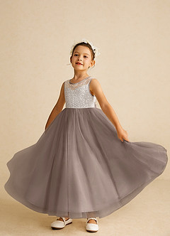 Azazie Tay Flower Girl Dresses Taupe A-Line Sequins Tulle Dress image6