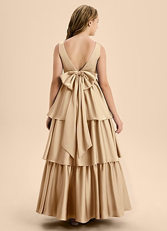 Azazie Meadowyn Junior Abito A-Line in Raso Elasticizzato Fiocco Champagne image2