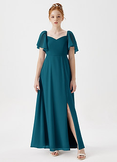 Azazie Chloe Junior Ink Blue A-Line Sweetheart Neckline Chiffon Dress image4