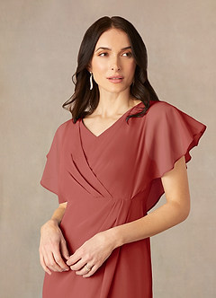 Azazie Julia Mother of the Bride Dresses Terracotta Sheath V-Neck Pleated Chiffon Dress image3
