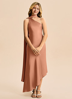 Azazie Briony Junior Etui Plissee Stretch-Satin Kleid Bronzer image7