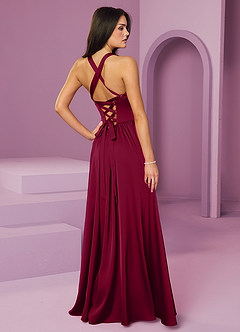 Barbie ♥ Azazie Bridesmaid Dresses Burgundy A-Line with Pockets Stretch Satin Dress image2