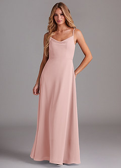 Azazie Daenerys Bridesmaid Dresses Powder Pink A-Line Cowl Chiffon Dress image1