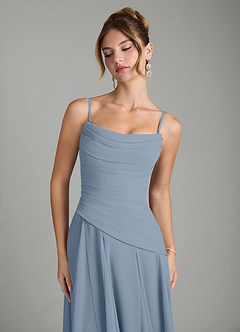 Azazie Gabriela Robes de demoiselle d'honneur Robe Trapèze en Mousseline de soie Corset Bleu Poussiéreux image9