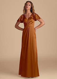 Azazie Soren Final Sale Auburn A-Line Pleated Metallic Satin Dress image3