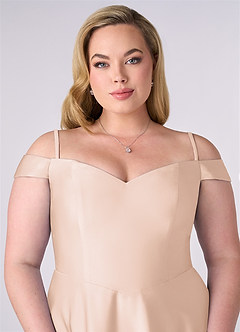 Barbie ♥ Azazie Bridesmaid Dresses Blushing Pink A-Line Off the Shoulder Stretch Satin Convertible Dress image7