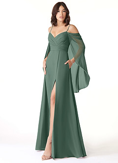Azazie Cienna Robes de demoiselle d'honneur Robe Trapèze en Mousseline de soie Épaule décolletée Mousse De Mer image4