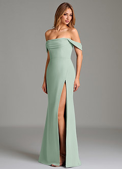 Azazie Riley Bridesmaid Dresses Agave Sheath Off the Shoulder Chiffon Convertible Dress image6