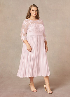 Azazie Tutu Mother of the Bride Dresses Blushing Pink A-Line Boatneck Lace Chiffon Dress image10