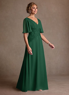 Azazie Milliat 신부의 어머니 드레스 A라인 레이스 쉬폰 플로어 길이 드레스 image2