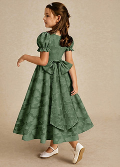 Azazie Joss Robe Demoiselle D'honneur Fillette Robe Trapèze en Blumen-Burnout avec manches Eucalyptus image2