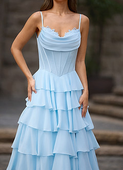 Floralace Sky Blue Ruffled A-line Prom Dress image10