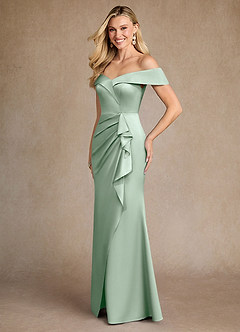 Azazie Laredo Mère de la mariée Robes Robe Sirène en Satin extensible Épaule décolletée Agave image2