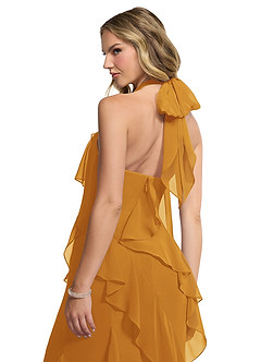 Azazie Velma Bridesmaid Dresses Butterscotch A-Line Side Slit Chiffon Dress image5