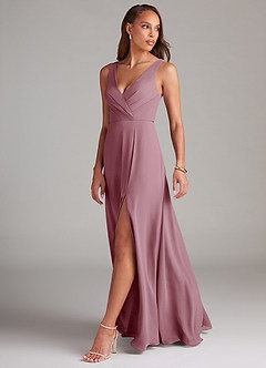 Azazie Nelly Bridesmaid Dresses Vintage Mauve A-Line Pleated Chiffon Dress image4