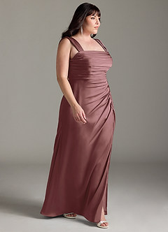 Azazie Jesaphine Bridesmaid Dresses Vintage Mauve Sheath Bow Stretch Satin Dress image10