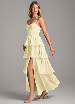 Azazie Alanna Robes de demoiselle d'honneur Robe Trapèze en Mousseline de soie Encolure en Forme de Cœur Sorbet Citron image4