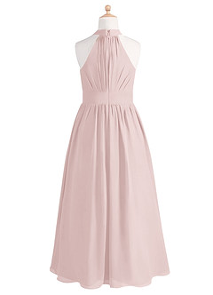 Azazie Iman Junior A라인 주름진 쉬폰 플로어 길이 주니어 신부 들러리 드레스 image6