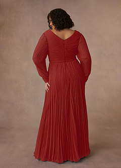 Azazie Zina Mother of the Bride Dresses Terracotta A-Line Pleated Chiffon Dress image8