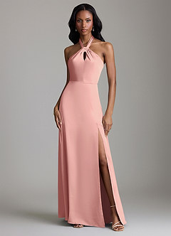 Azazie Tracie Bridesmaid Dresses Rosette A-Line Side Slit Stretch Satin Dress image1
