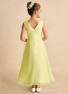 Azazie Edelweiss Robe Demoiselle D'honneur Fillette Robe Trapèze en Mousseline de soie Plissée Sorbet Citron image6