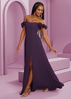 Barbie ♥ Azazie Abiti da Damigella Abito Convertibile A-Line in Chiffon a Spalla Scoperta Prugna image7