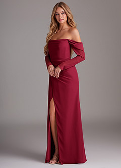 Azazie Hallie Brautjungfernkleider Meerjungfrau-Linie Langarm Chiffon Kleid Burgunderrot image3