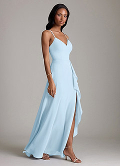 Azazie Naeem Bridesmaid Dresses Sky Blue A-Line V-Neck Ruffle Chiffon Dress image3