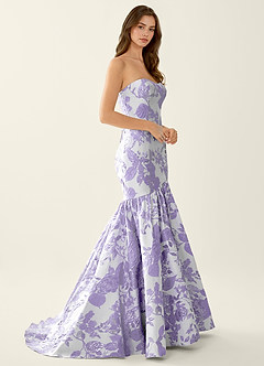 Jacinta Purple Floral Jacquard wrap Mermaid Prom Dress image3