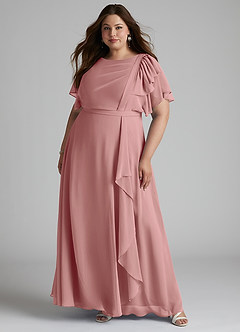 Azazie Aaliyah Modest Bridesmaid Dresses A-Line Scoop Pleated Chiffon Floor-Length Dress image6