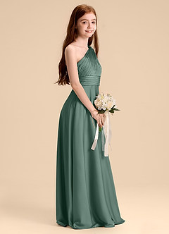 Azazie Charlize Junior Robe Trapèze en Satin extensible Plissée Eucalyptus image5