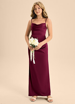 Azazie Mai Junior Robe Fourreau en Satin extensible Décolleté en cœur Bourgogne image4