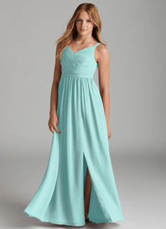Azazie Chanel Junior Jurk van Chiffon met A-Lijn Sweetheart Halslijn Aqua image3