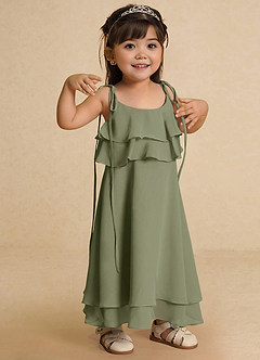 Azazie Temi Flower Girl Dresses Pistachio A-Line Spaghetti Strap Chiffon Dress image7