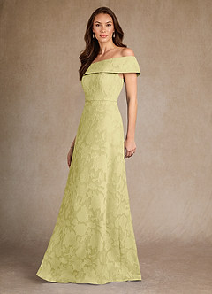 Azazie Medford Mère de la mariée Robes Robe Trapèze en Blumen-Burnout Épaule décolletée Sorbet Citron image2