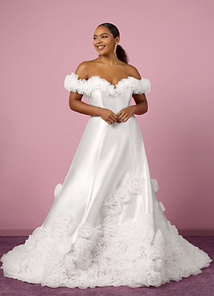 Barbie ♥ Azazie Wedding Dresses Diamond White Ball-Gown Off the Shoulder Mikado Dress image1