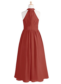 Azazie Iman Junior Robe Trapèze en Mousseline de soie Plissée Terracotta image7