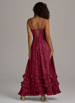 Azazie Lettie Bridesmaid Dresses Burgundy A-Line Corset Floral Burnout Dress image6