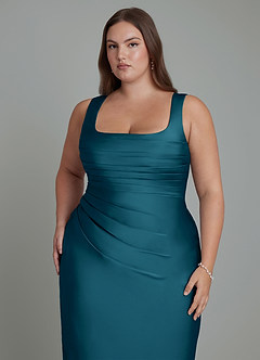 Azazie Agustina Bridesmaid Dresses Ink Blue Mermaid Corset Stretch Satin Dress image12